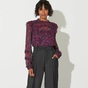 Cleobella Fiorella Blouse Bordeaux Floral Top size Small Romantic Feminine